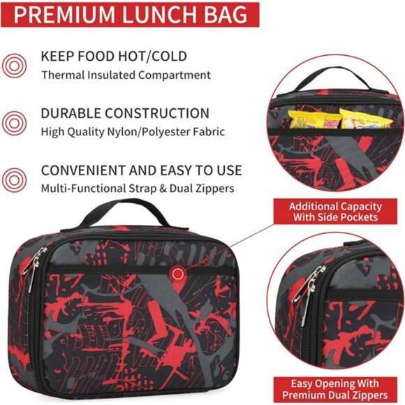 Insulated Lunch Bag Cooler Box Thermal Lunch Tote with Strap for Work School Pic - Picture 4 of 8